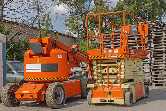 busy forklift activity in a well-maintained warehouse facility in Iselin